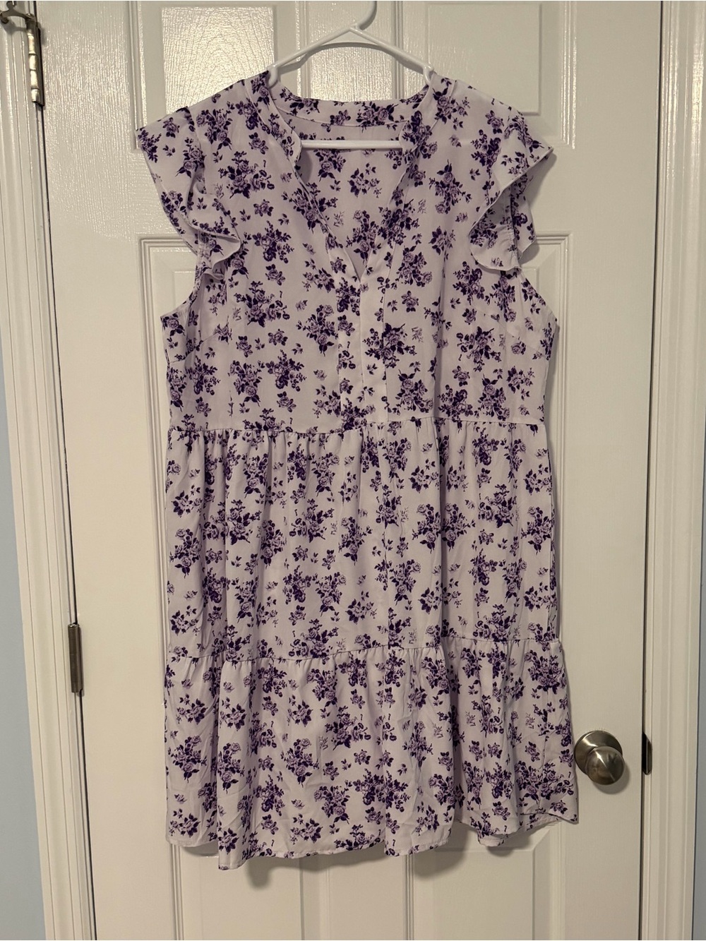 SHEIN White/Purple Floral Tiered Ruffle Sleeve Dress